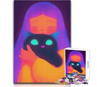 Girl Hugging Black Cat Jigsaws 1000 Pieces for Teenagers Educational Play for Skill Growth for Special Moments Size 50x75cm