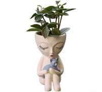 Girl Hugging Cat Succulent Pot 12cm Vinyl Novelty Tabletop Decor | Lightweight vinyl flowerpot for succulents or small plants Compact 12cm design for tabletops shelves or corners