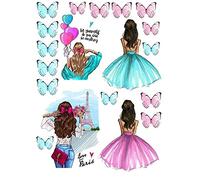 Girl in dress drawing Woman Mom Femme amazing ICING edible pictures cake topper (pattern 3), Multicolor
