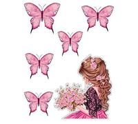 Girl in dress drawing Woman Mom Femme cute ICING edible pictures cake topper (pattern 5)