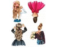 Girl in dress drawing Woman Mom Femme cute ICING edible pictures cake topper (pattern 5)
