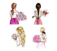 Girl in dress drawing Woman Mom Femme cute ICING edible pictures cake topper (pattern 7)