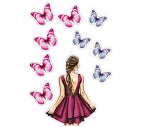 Girl in dress drawing Woman Mom Femme cute ICING edible pictures cake topper (pattern 7), Multicolor