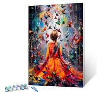 Girl in Long Dress Paint by Numbers for Adults Beginner Woman Surrounded by Colorful Birds DIY Paint by Numbers Acrylic Paint Home Modern Decor Graffitic Painting Kits 16x20 Inch Gift(Without Frame)