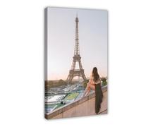 Girl in Paris, Eiffel Tower, Paris France, Travel Poster Canvas Poster Bedroom Decor Landscape Office Room Decor Gift 12x18inch(30x45cm)