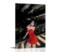 Girl in Red Dress Standing on Stairs Bedroom 16x24inch (40x60cm)