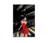 Girl in Red Dress Standing on Stairs Porch 16x24inch (40x60cm)