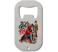 Girl in Red Sitting Outdoors Stainless Steel Bottle Opener Silver