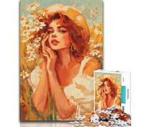 Girl in Wildflowers Summer 1000 Piece Jigsaw Puzzle for Adults And Teenagers,Help The Brain Exercise Addictive Toys to Cultivate Patience Unique Challenge Game (75x50cm)