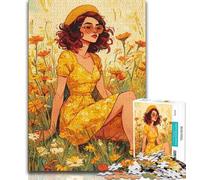Girl in Wildflowers Summer 1000 Piece Jigsaw Puzzle for Adults Teens,Educational Games Home Decoration Deal As Gifts for The Whole Family (38x26cm)
