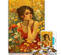 Girl in Wildflowers Summer 1000 Pieces Jigsaw Puzzles For Teens And Adults,Challenging Game Gifts for Is Ideal As A Gift for The Whole Family (38x26cm)