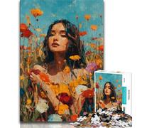 Girl in Wildflowers Summer 2000 Pieces Jigsaw Puzzles For Teens And Adults,Stress Reliever Difficult Challenge Unique Home Decor And Gifts 70x100cm