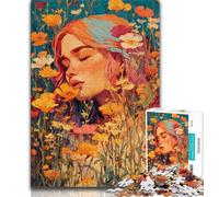 Girl in Wildflowers Summer Adult Jigsaw Puzzles 1000,Educational Game Challenge Toy Wall Decoration Unique Birthday And Xmas Gifts (38x26cm)