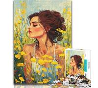 Girl in Wildflowers Summer Puzzles 1000 Pieces for Teenagers,Help The Brain Exercise Addictive Toys to Cultivate Patience Unique Challenge Game (38x26cm)