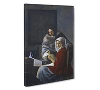 Girl Interrupted At Her Music By Johannes Vermeer Canvas Print | Gallery Wrapped 30mm Frame Wall Art | 30x20 inches | Ready to Hang | Baroque People Picture | Living Room Bedroom Lounge Office