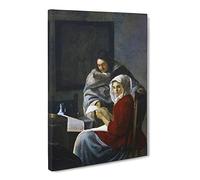 Girl Interrupted At Her Music By Johannes Vermeer Canvas Print | Gallery Wrapped 30mm Frame Wall Art | 30x20 inches | Ready to Hang | Baroque People Picture | Living Room Bedroom Lounge Office