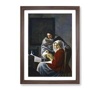 Girl Interrupted At Her Music By Johannes Vermeer Classic Painting Framed Print | A3 Walnut Framed Wall Art | Ready to Hang | Classic Music Picture | Living Room Bedroom Lounge Office