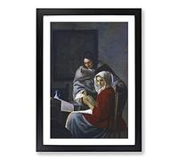 Girl Interrupted at Her Music by Johannes Vermeer Framed Print | A2 Black Framed Wall Art | Ready to Hang | Modern Music Picture | Living Room Bedroom Lounge Office