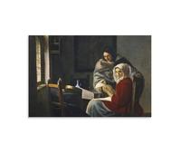 Girl Interrupted at Her Music By Johannes Vermeer Poster Wall Art Scroll Canvas Painting Picture Living Room Decor Home 12x18inch(30x45cm)