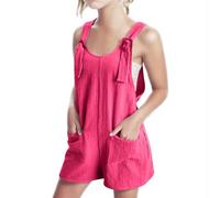Girl Jumpsuit Casual Summer Rompers Overalls Tie Knot Strap Shorts Jumpsuit Sleeveless Suspender Playsuits Solid Color Dungarees Shorts Jumpsuits with Pockets Baggy Casual Overalls Hot Pink