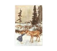 Girl Kissing A Reindeer - Gerda And The Reindeer Christmas Woodland Edmund Dulac Canvas Art Poster And Wall Art Picture Print Modern Family Bedroom De