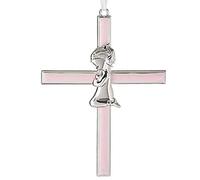 Girl Kneeling To Pray Soft Pink and Silver 6 inch Zinc Alloy Metal Wall Cross