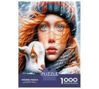 Girl Lamb Winter 1000pc Premium Jigsaw Puzzle Warm Tender Grace Puzzle for Adults Thick Cardboard Teen Puzzle Fans 12-18 Logic Skill After-School Party Game Best Gift for Puzzle Lovers 52x38cm/1000pcs
