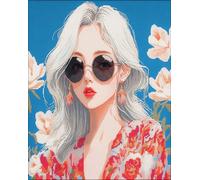 Girl Latch Hook Rug Kits for Adults Beginners,A Cool Girl Wearing Sunglasses,DIY Crochet Rug Making Kit with Printed Patterns Rug Making for Home Decoration Gifts,60x90cm