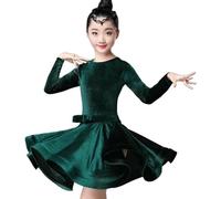 Girl Latin Dance Dress Mordern Ballroom Dancing Dresses for Kids Salsa Tango Skirt Girl Velvet Practice Wear Competition Dance Pratice Costumes(Green,140)