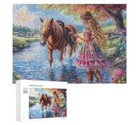 Girl Leading Horse Through River 300 Piece Jigsaw Puzzle for Teens 14+ Indoor Learning Activity Cognitive Growth Gift for School Break 300 PCS