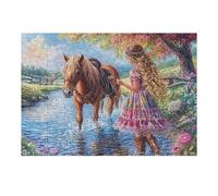 Girl Leading Horse Through River 300 Piece Jigsaw Puzzle Pack Teens Beginners Cognitive Development Puzzle Fans Group Play High-grade Rigid Cardboard 300 PCS