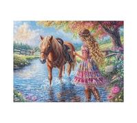 Girl Leading Horse Through River 500 Pieces Classic Jigsaw Puzzle Puzzle for Adults Decompression Wall Art Mental Exercise Lightweight Recycled Material 500 PCS