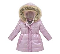 Girl Long Winter Coats Heavyweight Hooded Puffer Jacket Kid Parka Fleece Lined Snow Jacket Thick Warm Outwear Winter Coats for Toddler (A-Pink, 2-3 Years)