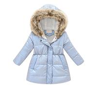 Girl Long Winter Coats Heavyweight Hooded Puffer Jacket Kid Parka Fleece Lined Snow Jacket Thick Warm Outwear Winter Coats for Toddler (A-Light blue, 8-9 Years)