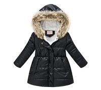 Girl Long Winter Coats Heavyweight Hooded Puffer Jacket Kid Parka Fleece Lined Snow Jacket Thick Warm Outwear Winter Coats for Toddler (A-Black, 2-3 Years)