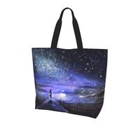 Girl Looking at Stars Print Large Women Tote Bag,Waterproof Ladies Shoulder Bag