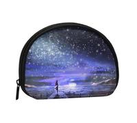 Girl Looking at Stars Print Portable Mini Storage Bag Shell Shaped Wallet Small Coin Wallet Shell Storage Bag