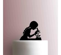 Girl Looking Into Microscope Acrylic Cake Topper 3mm Thick Premium Laser Cut Cake Decoration for Birthday, Wedding, Baby Shower & Party Cakes Durable Reusable