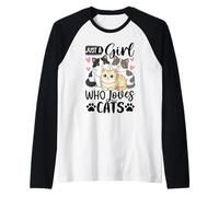 Girl Loves Cats Cute Feline Quote with Hearts Raglan Baseball Tee