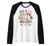 Girl Loves Cats Quote Cute Kittens Hearts Artwork Raglan Baseball Tee