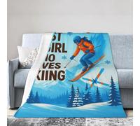Girl Loves Skiing Blanket Throw Bedding Room Decor Flannel Blankets for Bed Sofa 50"X40"