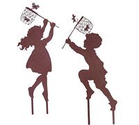 Girl Metal Garden Decoration - 2 Pieces Outdoor Metal Garden Decorations - Boy Girl Silhouettes Chasing Decor