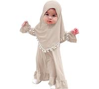 Girl Muslim Dress With Hijab For Newborn Infant Baby Girls Prayer Dress Muslim Clothes Long Sleeve Full Length Robe Burka Maxi Little Kid Toddler Baby Girl Dresses