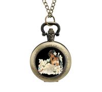 Girl On A Jasmine Flower Pocket Watch Vintage Quartz Pocket Watches with Chain for Men Women Coppery-Style
