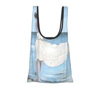 Girl On A Windy Beach Print Reusable, Foldable,Washable Grocery Bags Foldable in A Pouch Eco Tote Shopping Bag,Daily Shopping Loading
