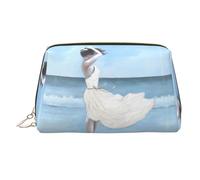 Girl On A Windy Beach Printed Hand-held Zipper Cosmetic Bag Large Travel Toiletry Bag Suitable for Home and Travel
