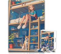 Girl on Bunk Bed with Dog Adult Jigsaw Puzzles1000 Pieces Fun Brain Training Learning Game Great Unique Surprise Present Size 38x26cm