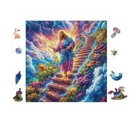 Girl on Stairs with Flowers 100 Pcs Jigsaw Puzzles Puzzles for Adults Teens Fun Family Game Team Building Stress Reducing Autumn Eco Friendly Cardboard 28x28cm