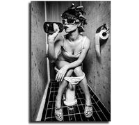 Girl on Toilet Drinking Art Poster and Wall Art Picture Print Modern Family Bedroom Bathroom Decor Posters (A3 Unframed, A3 297 x 420mm)