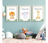 Girl or Boy Nursery Print, A4, Set of 3 Safari Jungle Prints, Bedroom Wall Art Nursery Decor, Tiger, Elephant, Giraffe, Brave Tall Dream